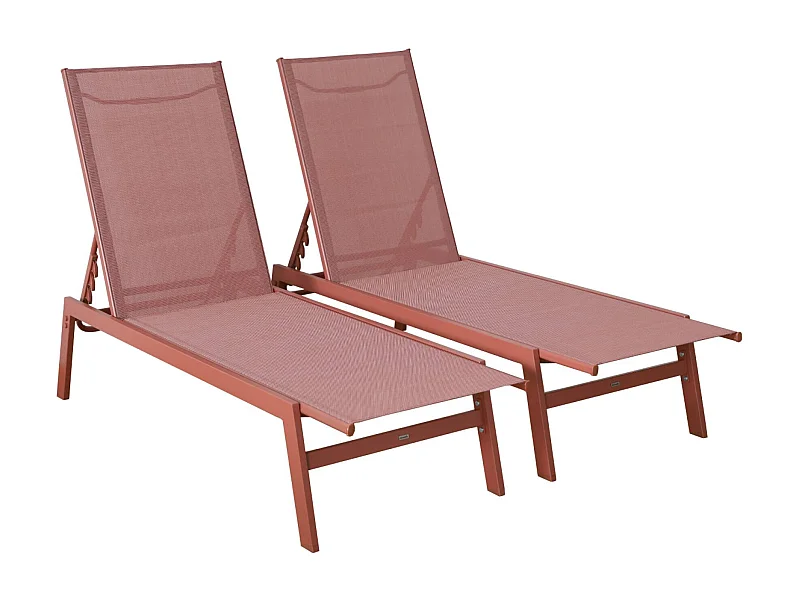 Lot de 2 transats terracotta. 5 positions. en textilène et métal. FLORA.  L155 x P59 x H106cm