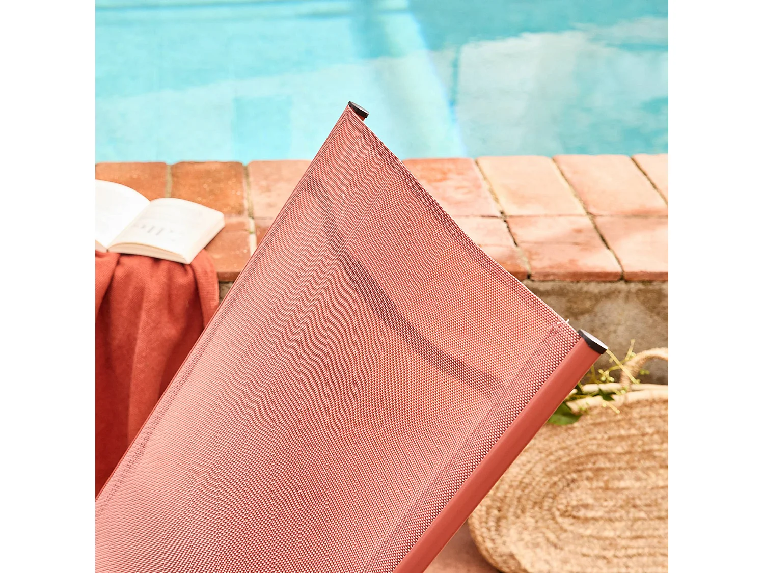 Lot de 2 transats terracotta. 5 positions. en textilène et métal. FLORA.  L155 x P59 x H106cm