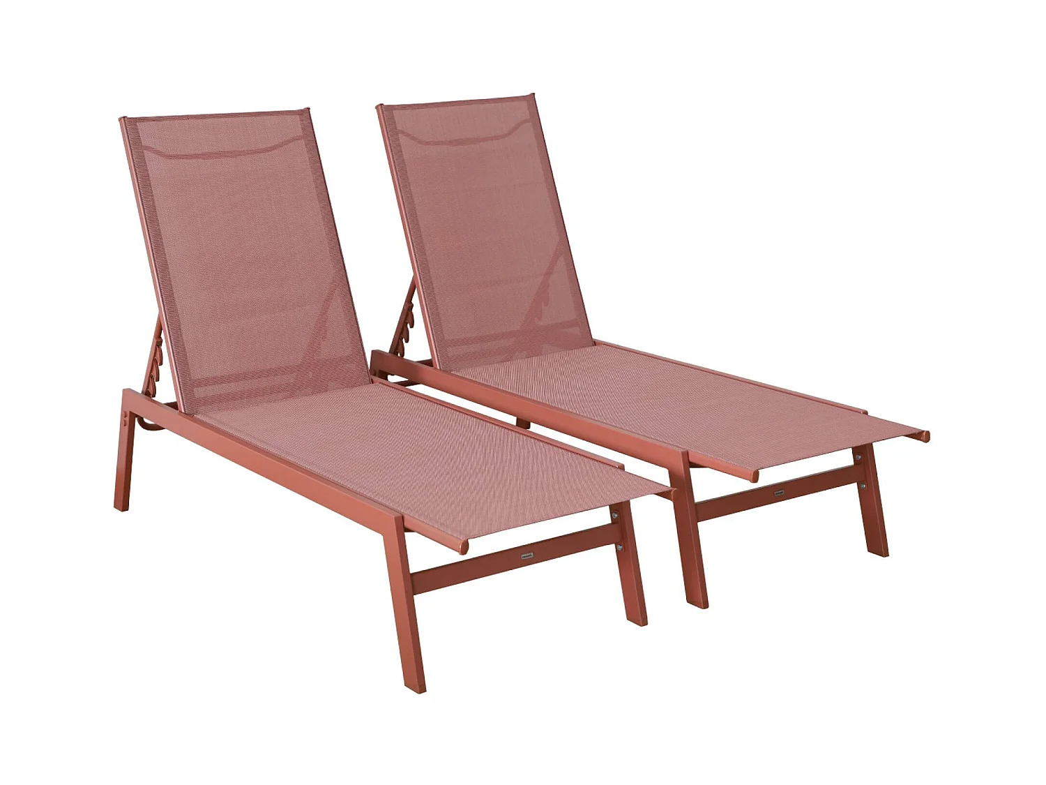 Lot de 2 transats terracotta. 5 positions. en textilène et métal. FLORA.  L155 x P59 x H106cm