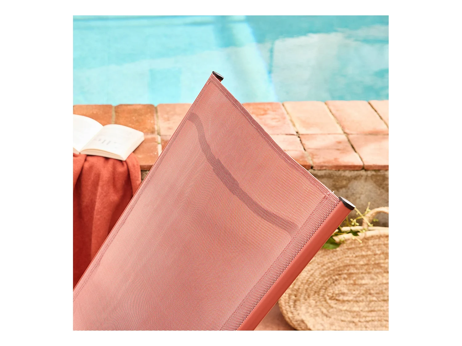 Lot de 2 transats terracotta. 5 positions. en textilène et métal. FLORA.  L155 x P59 x H106cm