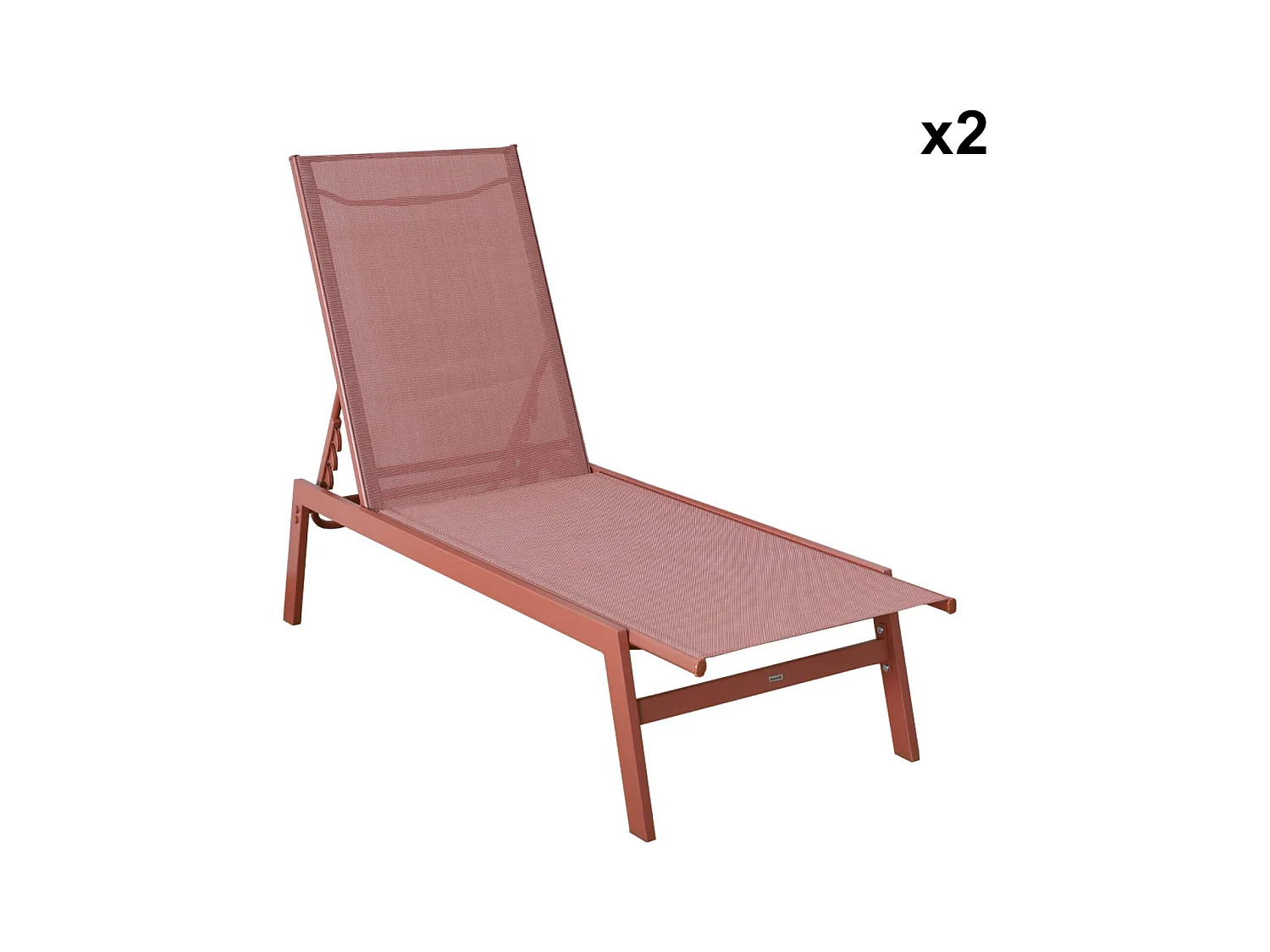 Lot de 2 transats terracotta. 5 positions. en textilène et métal. FLORA.  L155 x P59 x H106cm