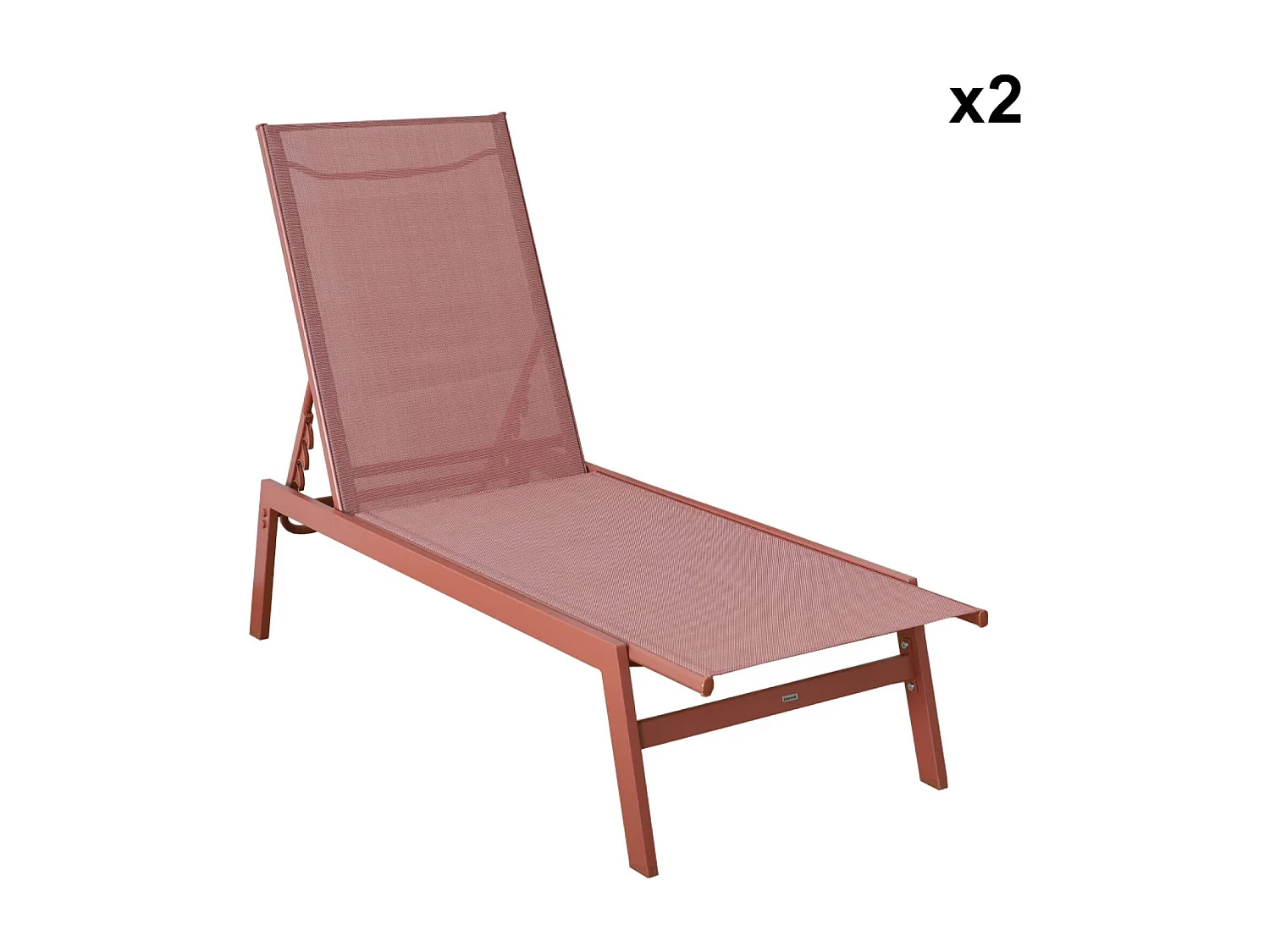 Lot de 2 transats terracotta. 5 positions. en textilène et métal. FLORA.  L155 x P59 x H106cm