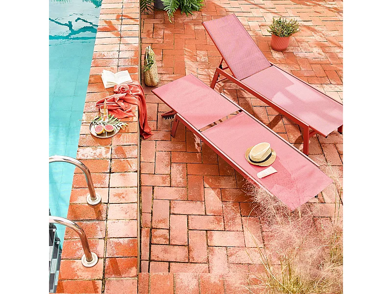 Tumbona de acero multi posiciones, set de 2 terracotta