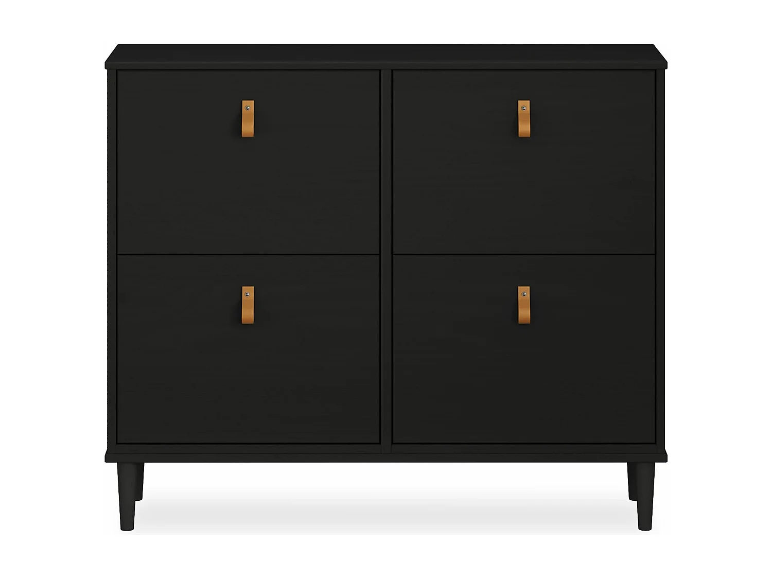 Meuble à chaussures MIKKA en bois, étagère à chaussures bois, rangement avec 4 abattants en pin massif noir