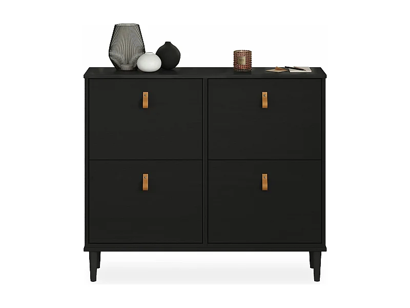 Meuble à chaussures MIKKA en bois, étagère à chaussures bois, rangement avec 4 abattants en pin massif noir