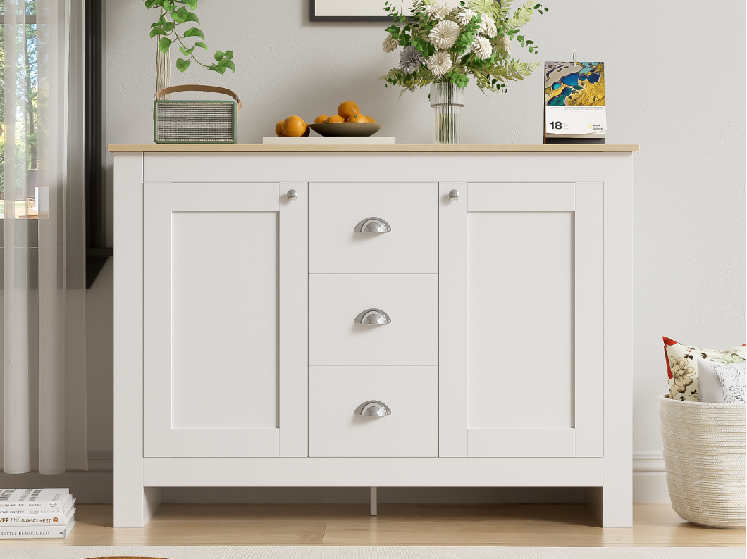 Dressoir 3 laden en 2 deuren met verstelbare planken - Wit