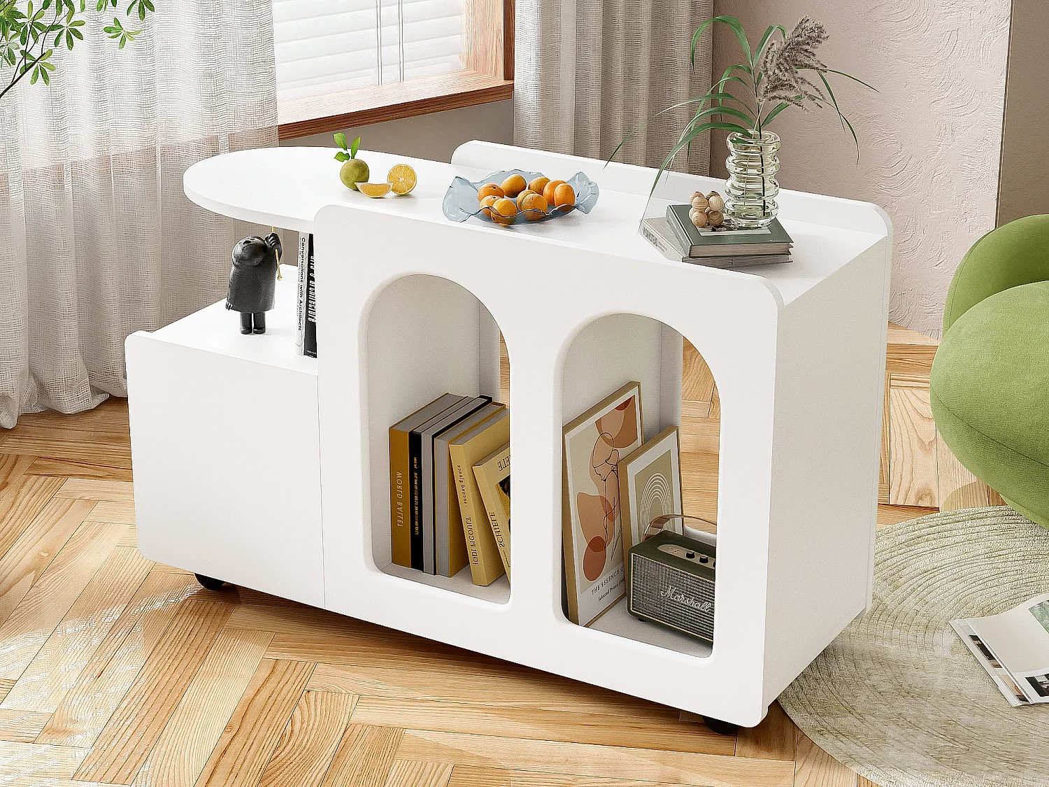 Bufet na kółkach - z wielofunkcyjnym przechowywaniem - unikalny design - Biały