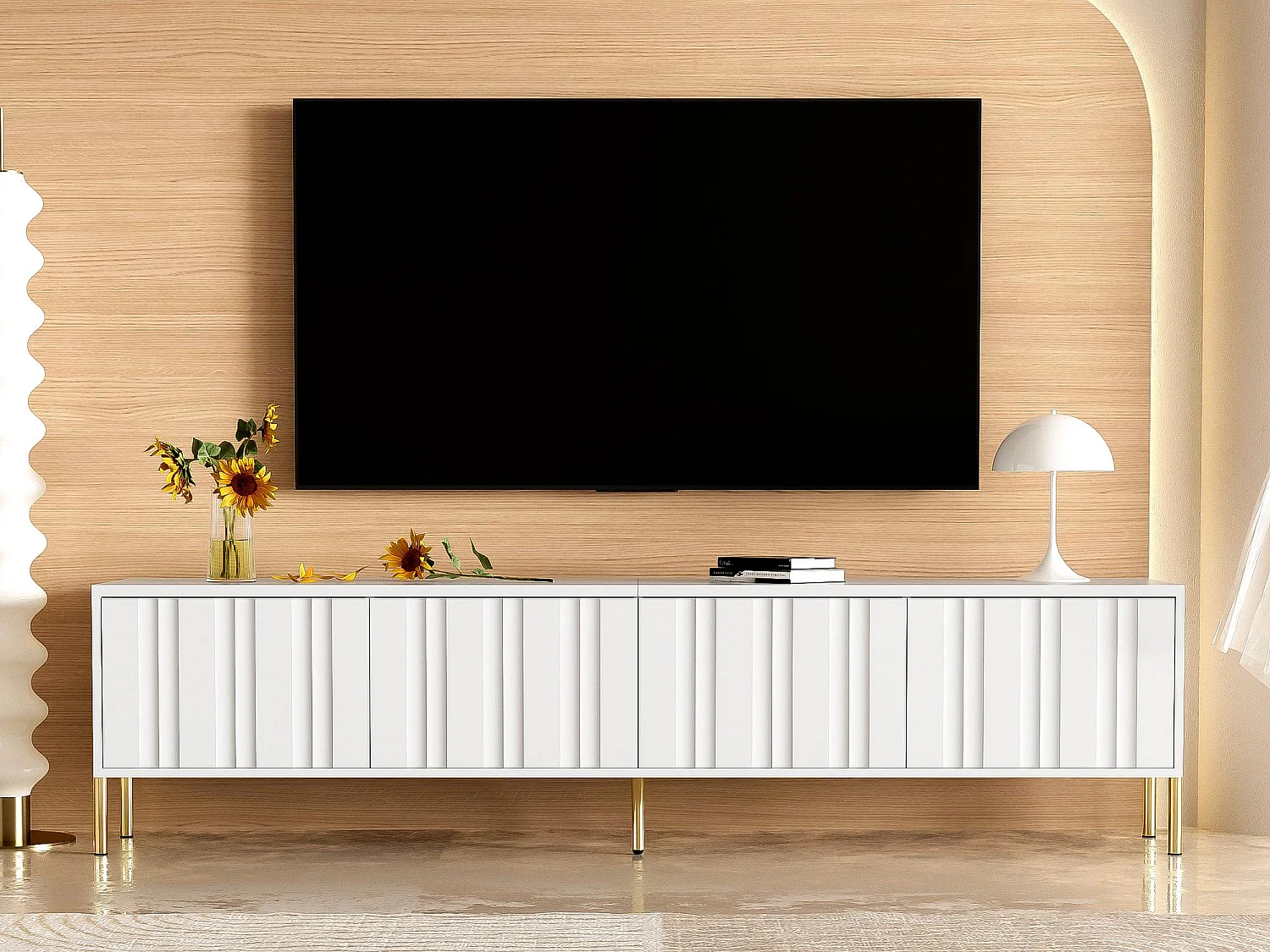 Mobile TV L 190 cm - 4 ante e 8 ripiani - stile moderno - Bianco
