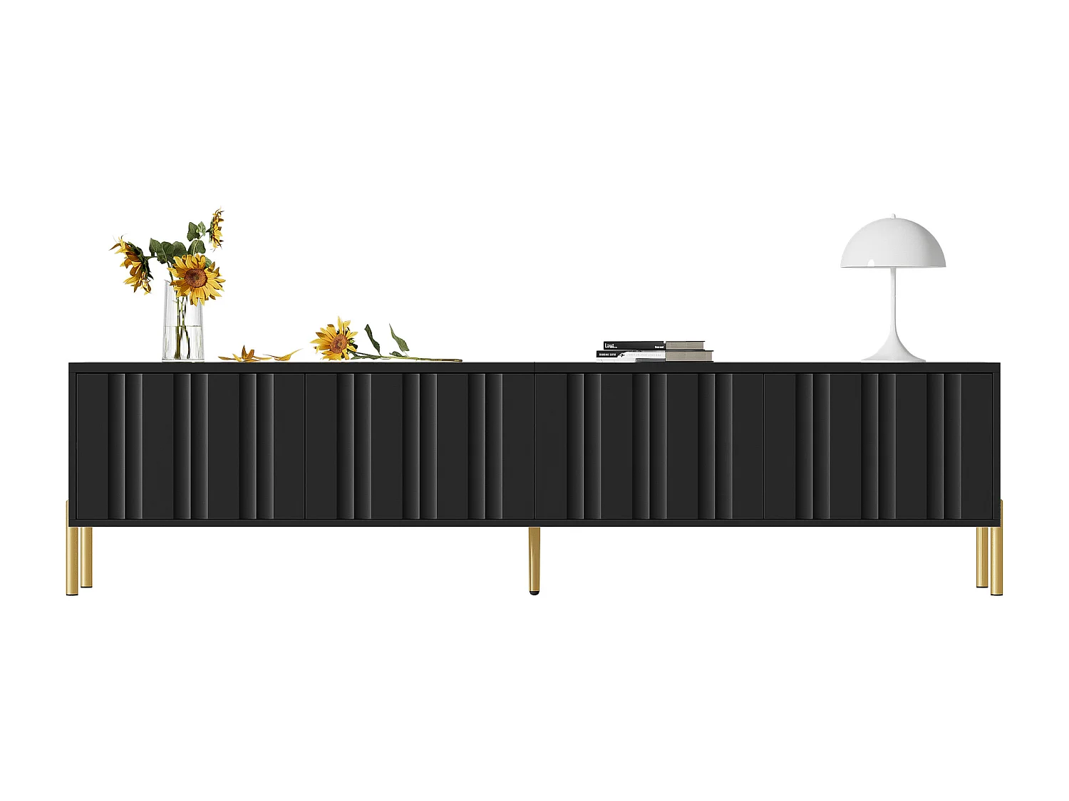 Meuble TV L 190cm - 4 portes et 8 étagères - style moderne - Noir