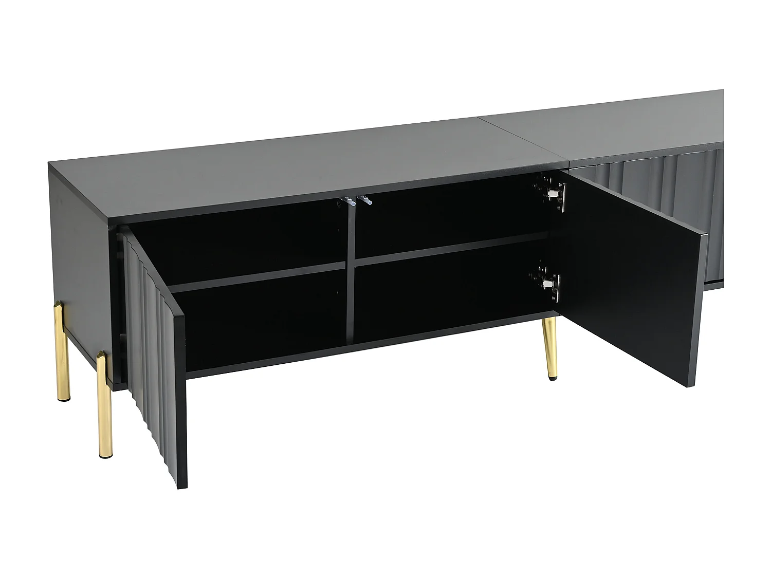 Meuble TV L 190cm - 4 portes et 8 étagères - style moderne - Noir