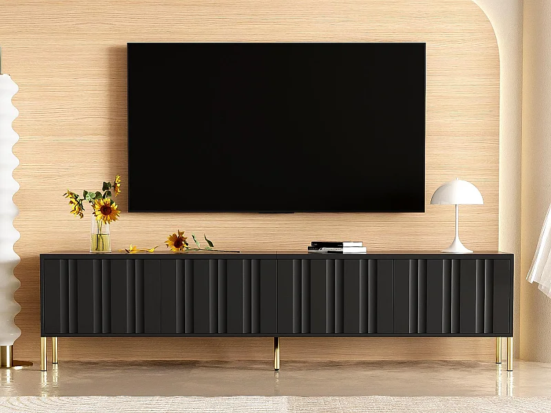 Meble TV L 190 cm - 4 drzwi i 8 półek - styl nowoczesny - Czarny