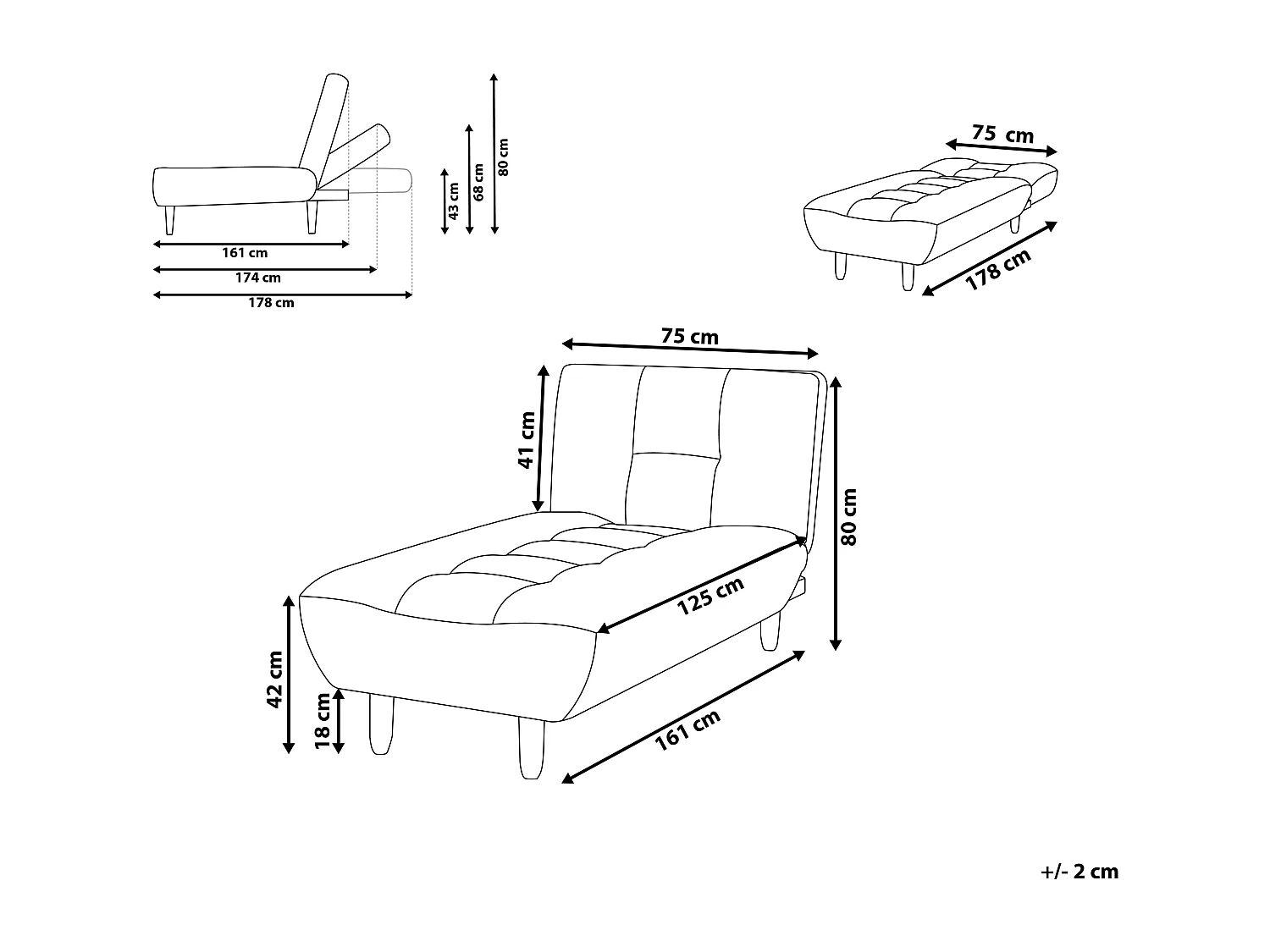 Chaise longue ALSTEN Stof Zwart