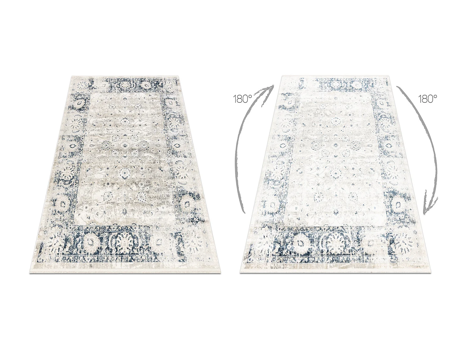 Tapis moderne DISTIN 0843A blanc / bleu marine / bleu - Ornement, cadr 160x230 cm