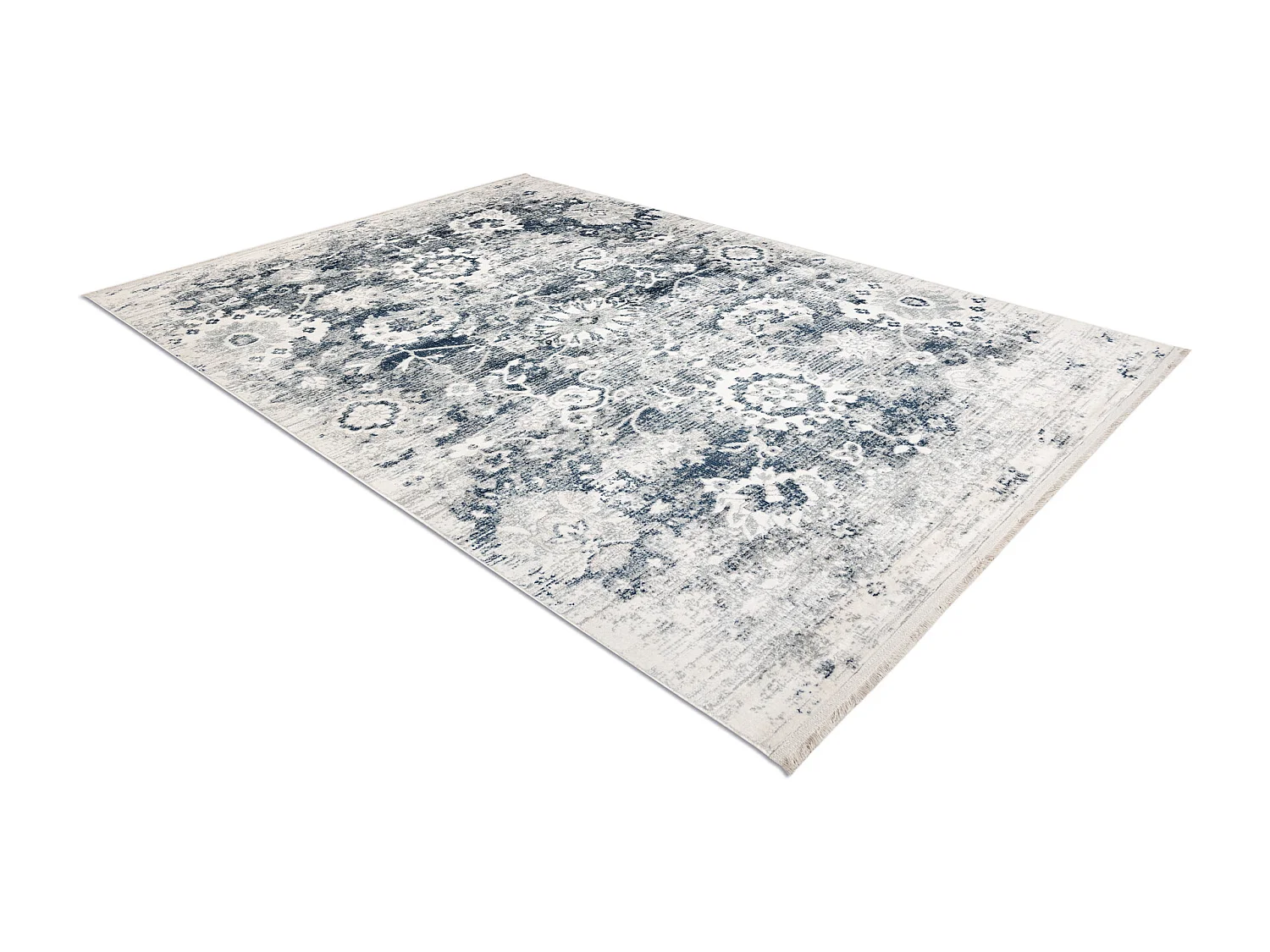 DISTIN 0822A marineblauw / blauw / wit modern tapijt - Rozet, vintage, 140x190 cm