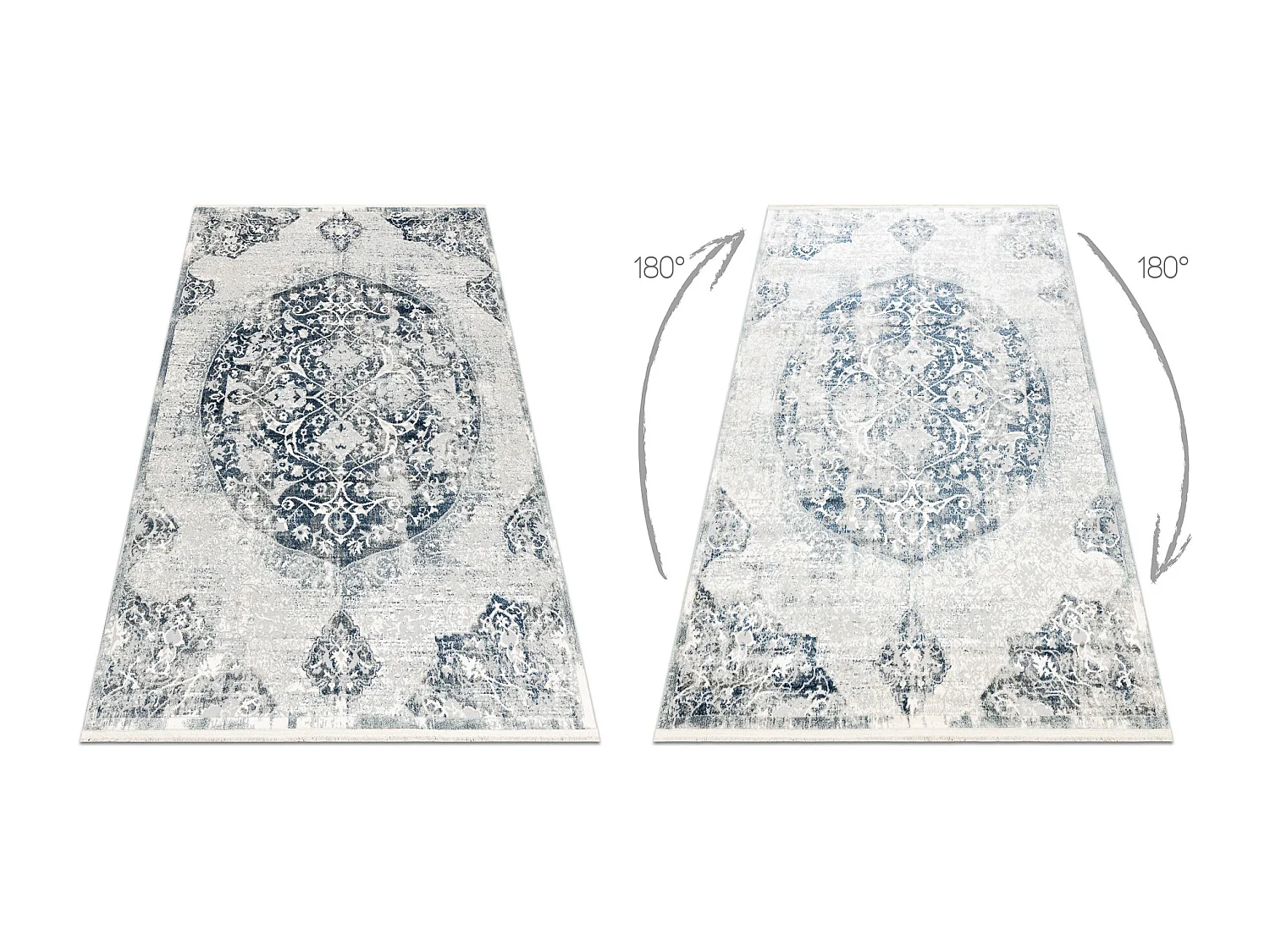 DISTIN 0820A marineblauw / blauw / wit modern tapijt - Ornament, vinta 80x150 cm