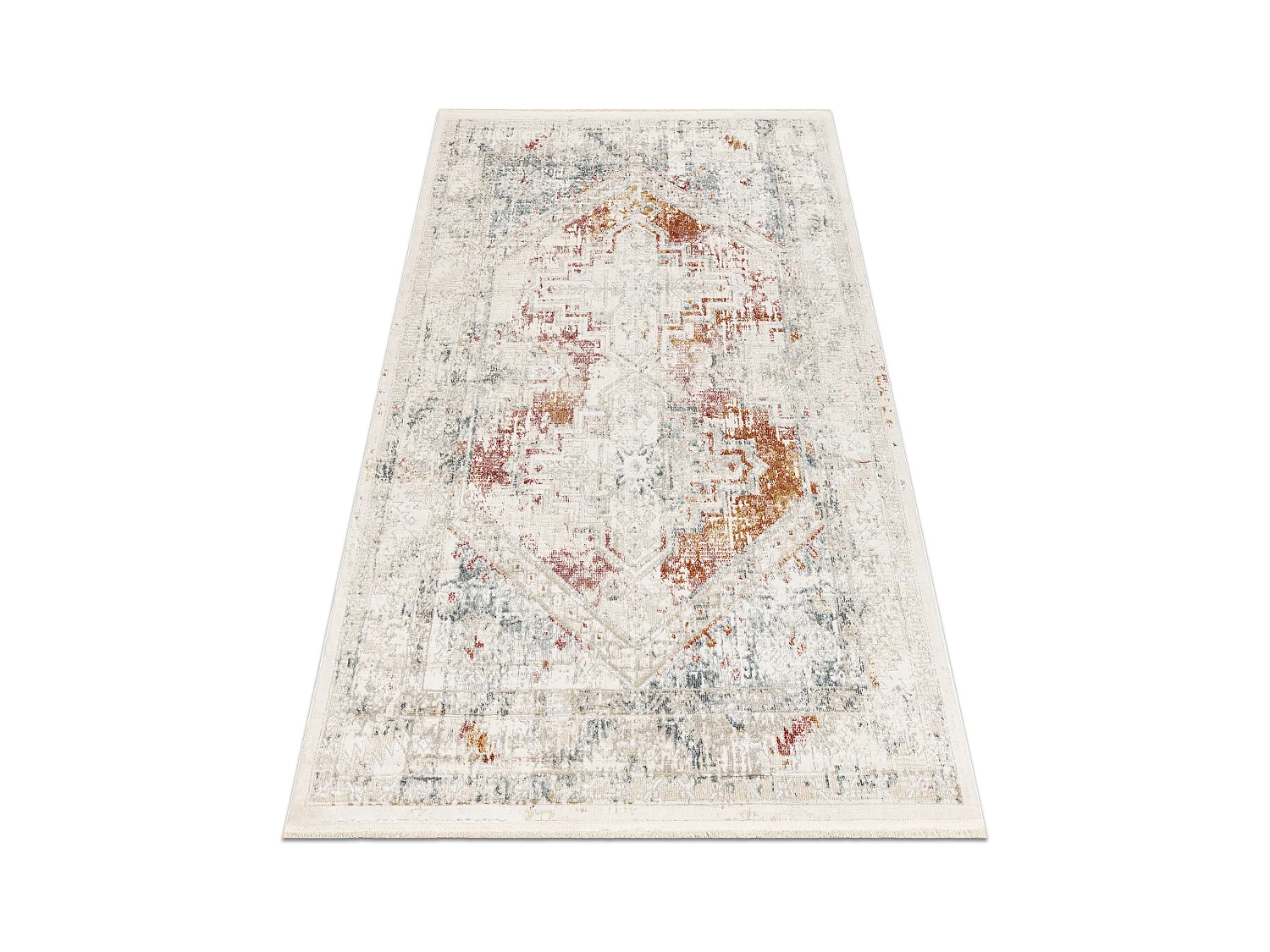 Tapis moderne DISTIN 0100B / poudre / blanc - Ornement, vintage, frang 180x270 cm