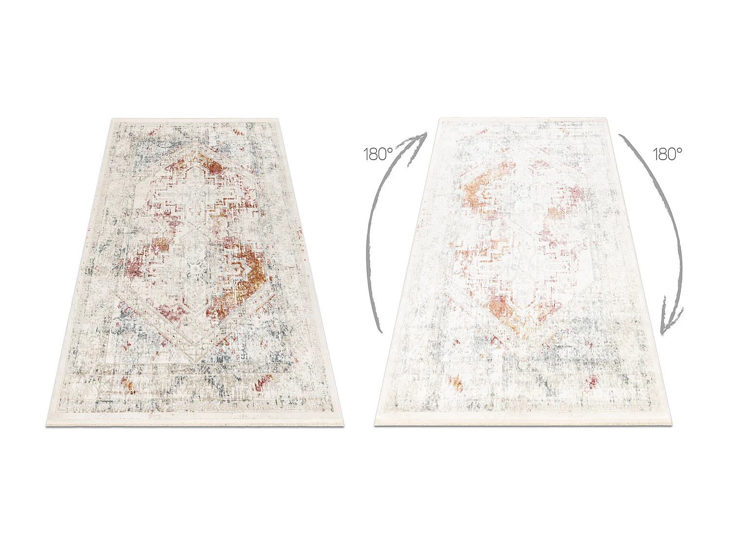 Tapis moderne DISTIN 0100B / poudre / blanc - Ornement, vintage, frang 80x150 cm