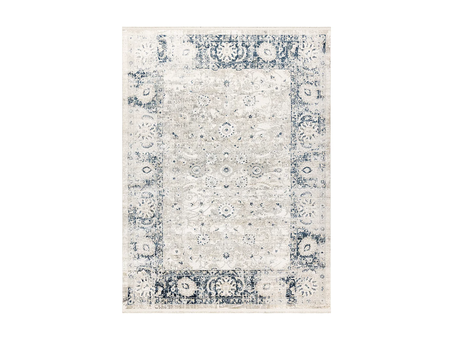Tapis moderne DISTIN 0843A blanc / bleu marine / bleu - Ornement, cadr 120x170 cm