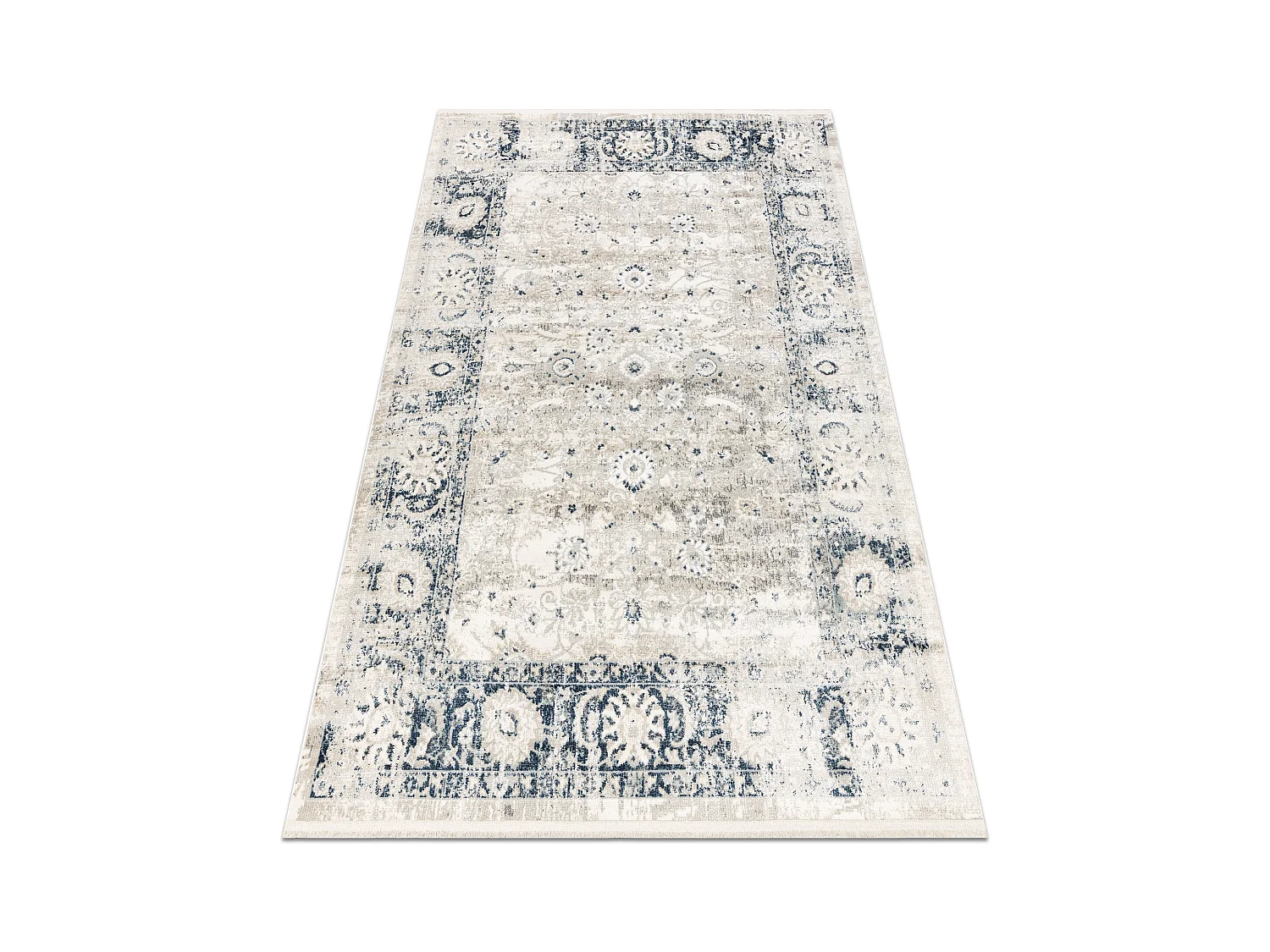 Tapis moderne DISTIN 0843A blanc / bleu marine / bleu - Ornement, cadr 80x150 cm