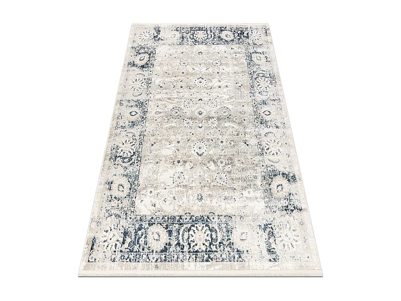 Tapis moderne DISTIN 0843A blanc / bleu marine / bleu - Ornement, cadr 80x150 cm