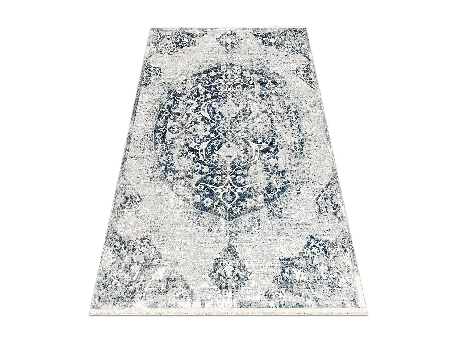 DISTIN 0820A marineblauw / blauw / wit modern tapijt - Ornament, vinta 180x270 cm