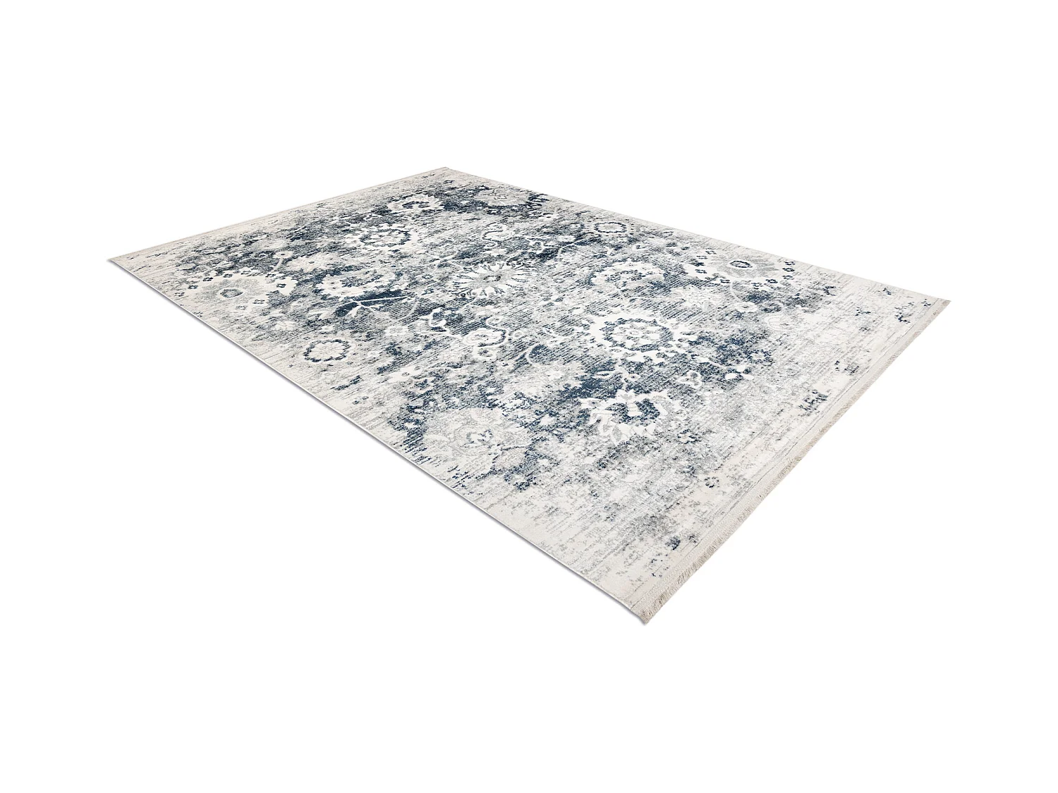 DISTIN 0822A marineblauw / blauw / wit modern tapijt - Rozet, vintage, 120x170 cm