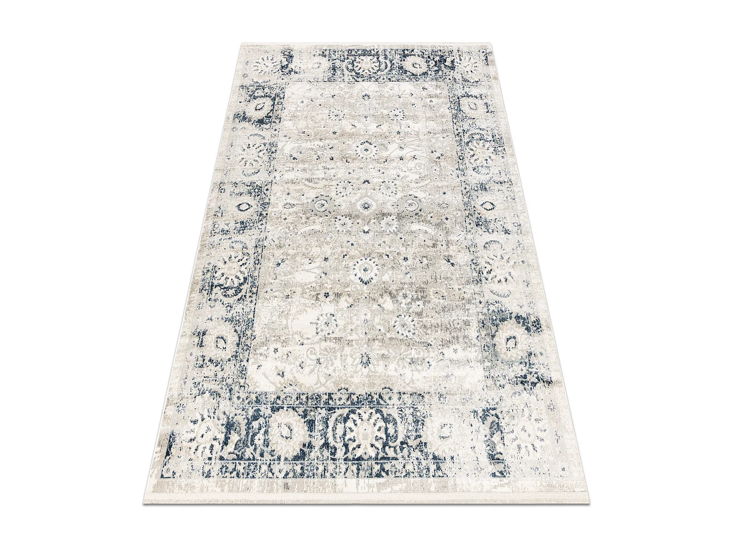 Tapis moderne DISTIN 0843A blanc / bleu marine / bleu - Ornement, cadr 180x270 cm