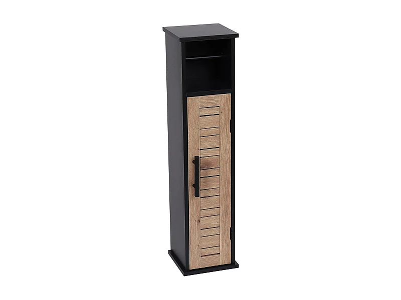 Meuble Réserve et Dérouleur de Papier WC 1 porte et 1 étagère H 75 cm - Noir