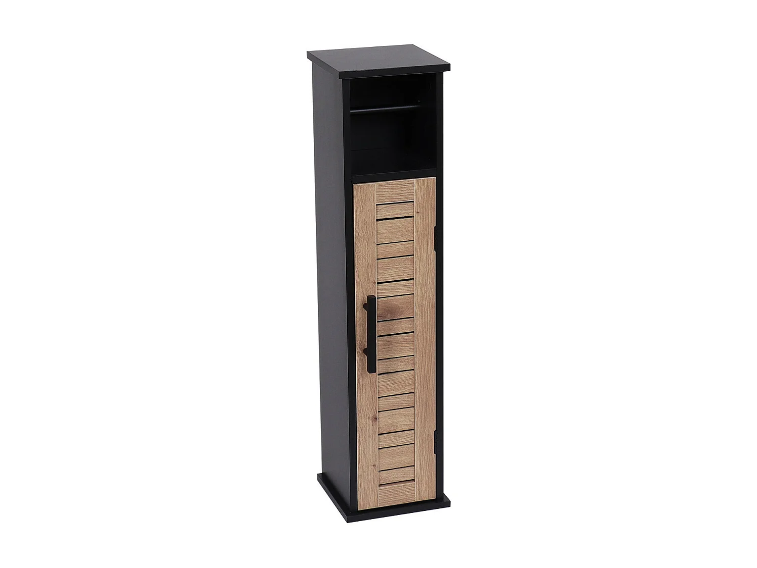 Meuble Réserve et Dérouleur de Papier WC 1 porte et 1 étagère H 75 cm - Noir