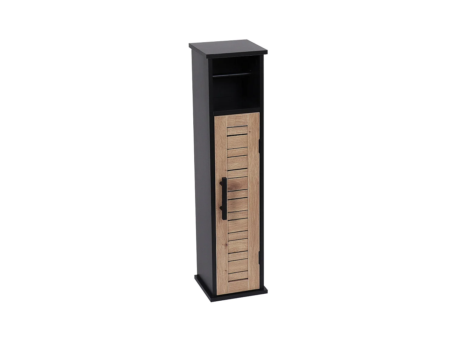 Meuble Réserve et Dérouleur de Papier WC 1 porte et 1 étagère H 75 cm - Noir