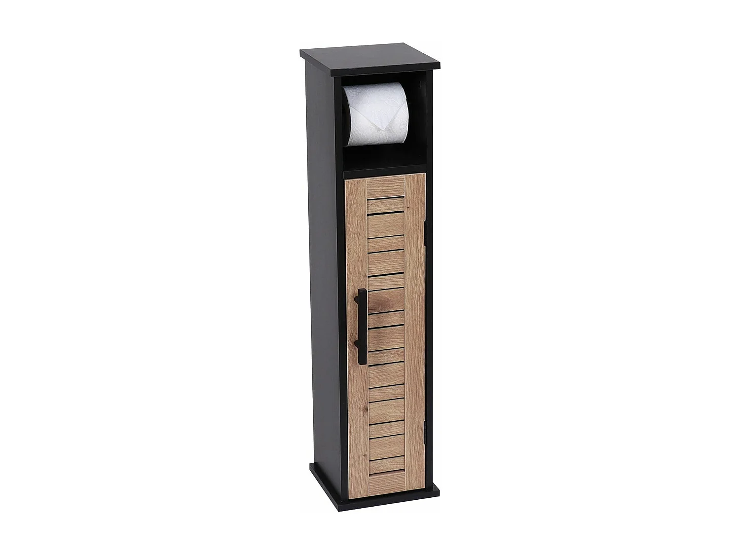 Meuble Réserve et Dérouleur de Papier WC 1 porte et 1 étagère H 75 cm - Noir
