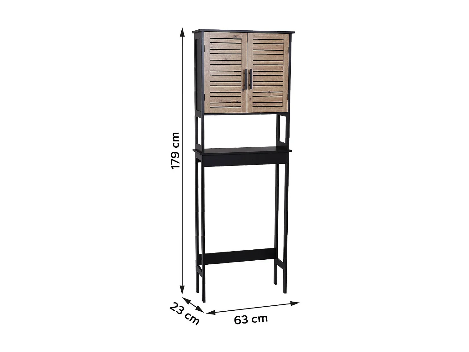Meuble dessus de Toilettes WC  2 Portes 1 Etagère et 1 Tablette H 179 cm - Noir