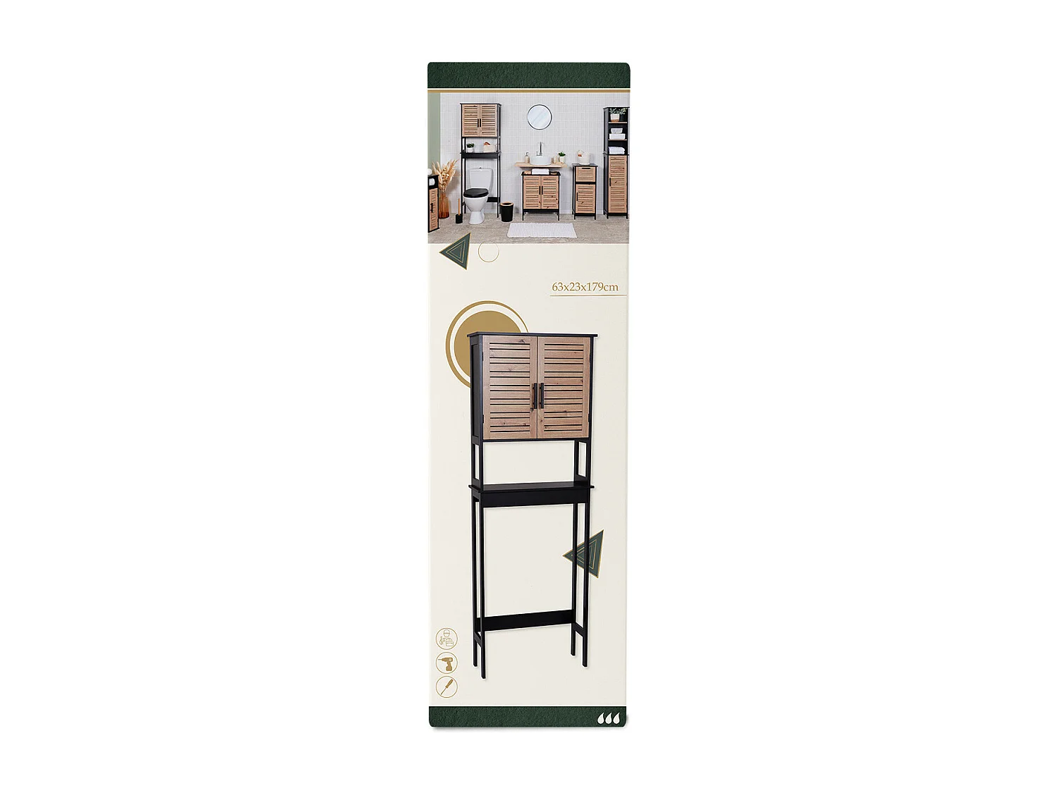 Meuble dessus de Toilettes WC  2 Portes 1 Etagère et 1 Tablette H 179 cm - Noir