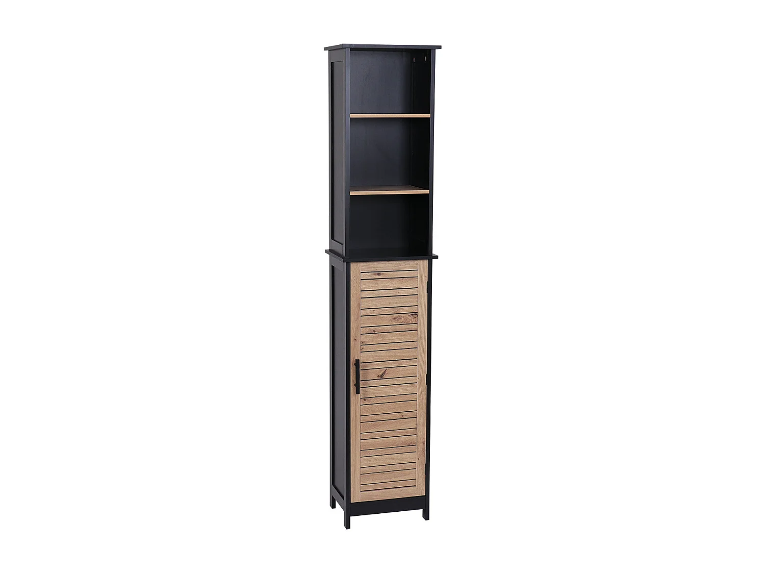 Meuble Colonne de rangement 1 Porte 2 Étagères 3 Niches H 173 cm - Noir