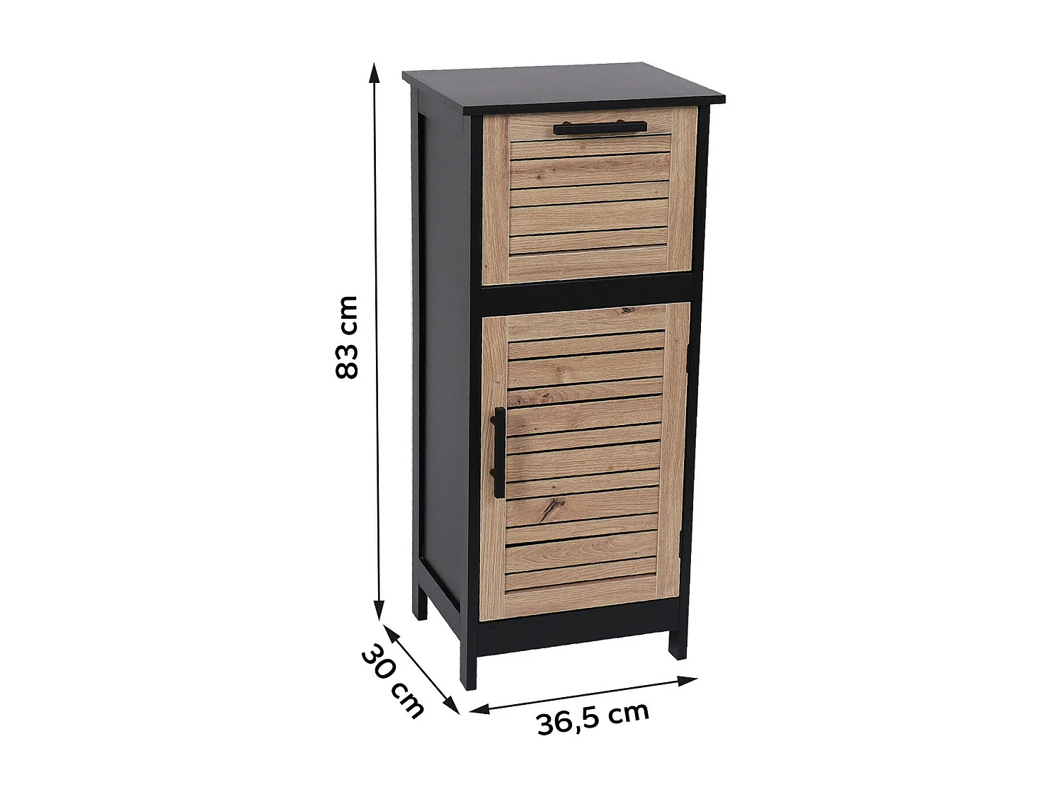 Meuble de rangement 1 Tiroir et 1 Porte avec étagère H 83 cm- Noir