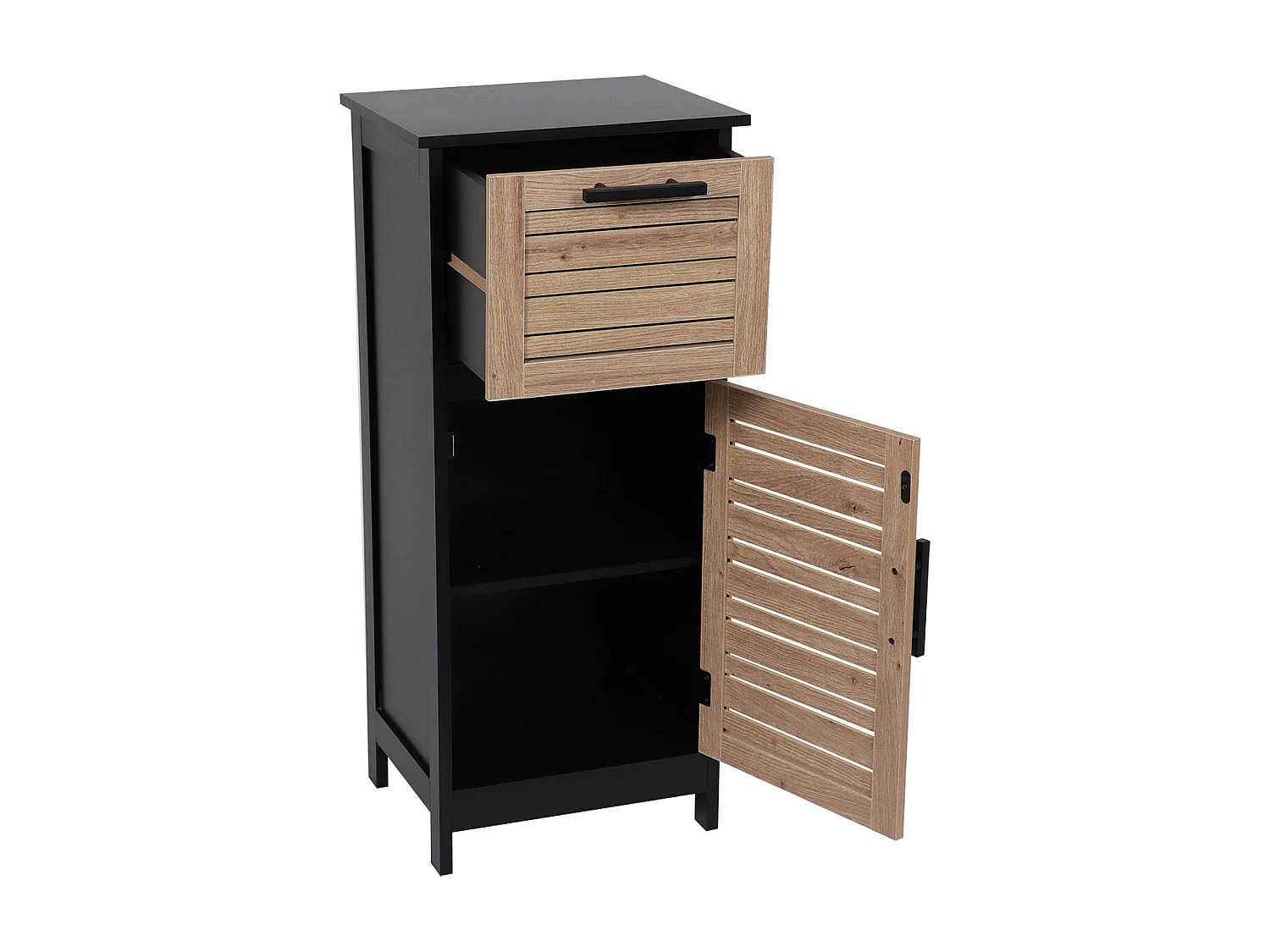 Meuble de rangement 1 Tiroir et 1 Porte avec étagère H 83 cm- Noir