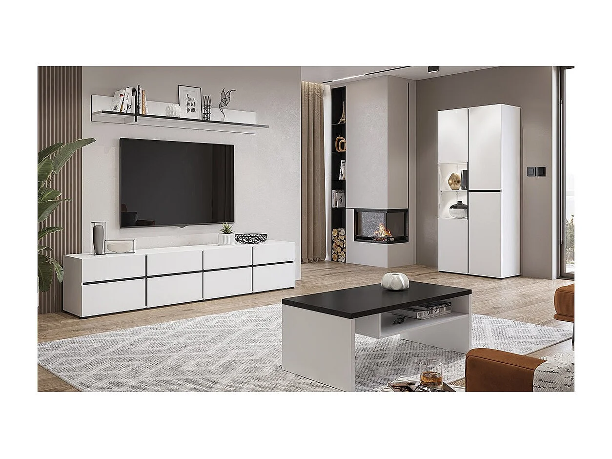 Vitrine hoch mit 2 Türen aus der Kollektion HAVANA. Farbe weiß und schwarz.