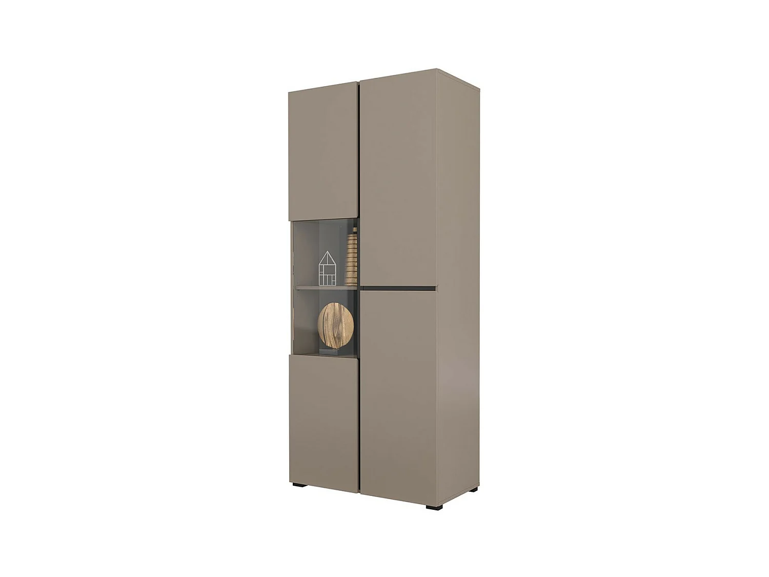 Hoge vitrinekast met 2 deuren uit de HAVANA collectie. Kleur beige en zwart.