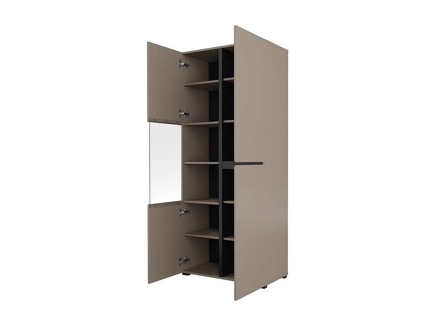 Hoher Vitrinenschrank mit 2 Türen, Kollektion HAVANA. Farbe Beige und Schwarz.