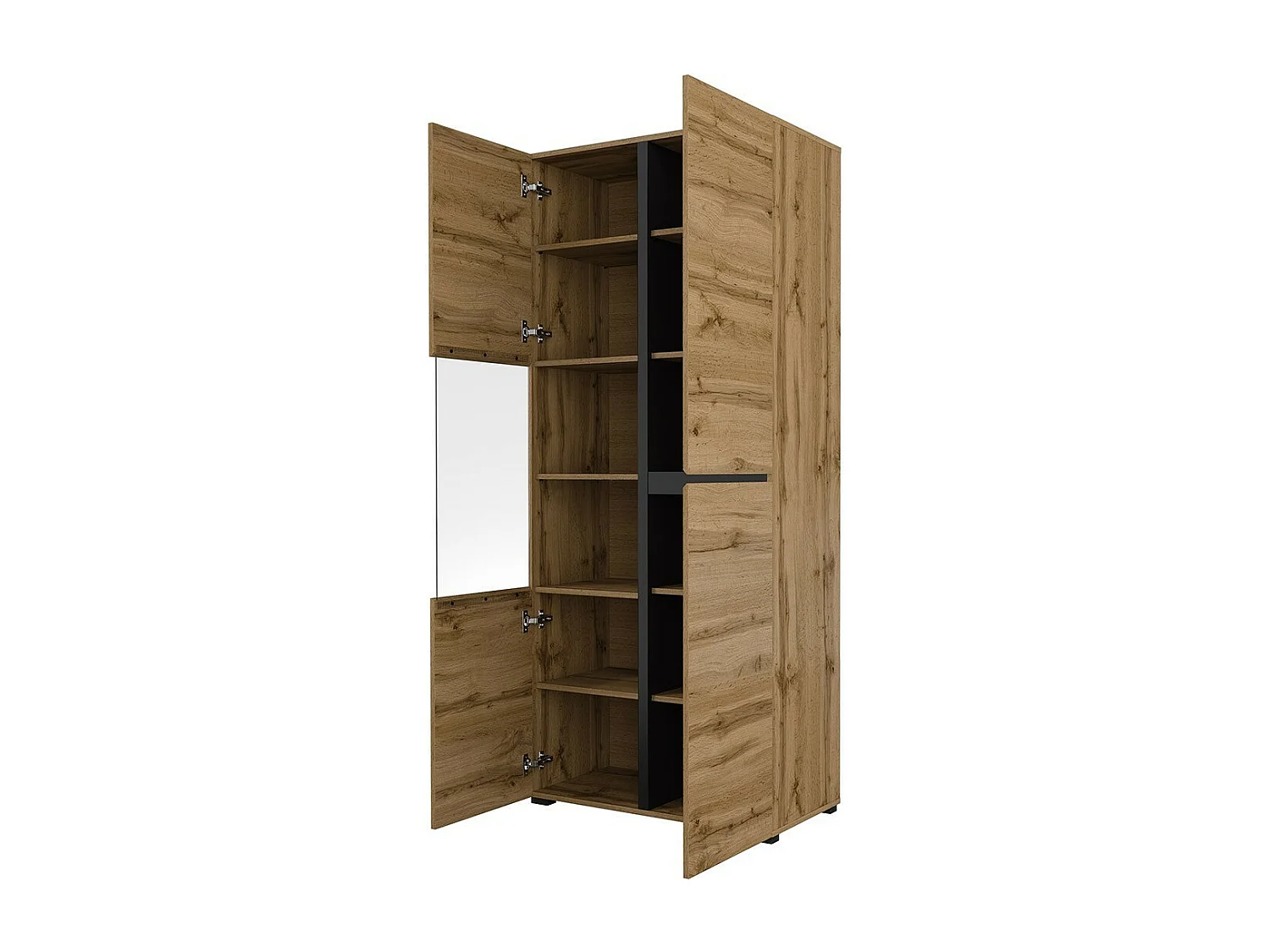 Vitrine haute 2 portes collection HAVANA. Coloris chêne et noir.