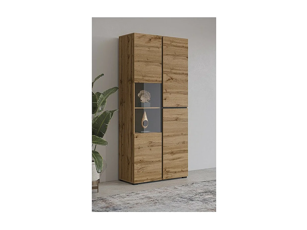 Vitrine haute 2 portes collection HAVANA. Coloris chêne et noir.