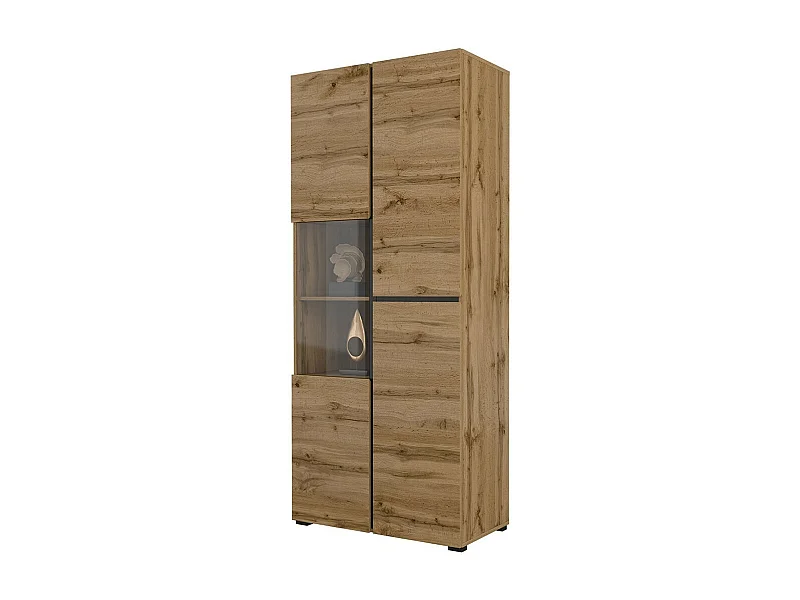 Vitrine haute 2 portes collection HAVANA. Coloris chêne et noir.