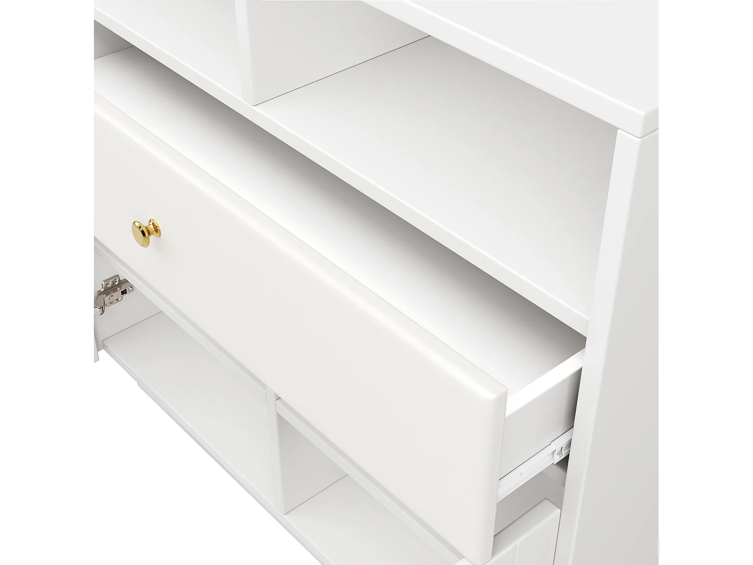 Buffet moderne - 1 tiroir、4 étagères et compartiment ouvert - MDF - Blanc