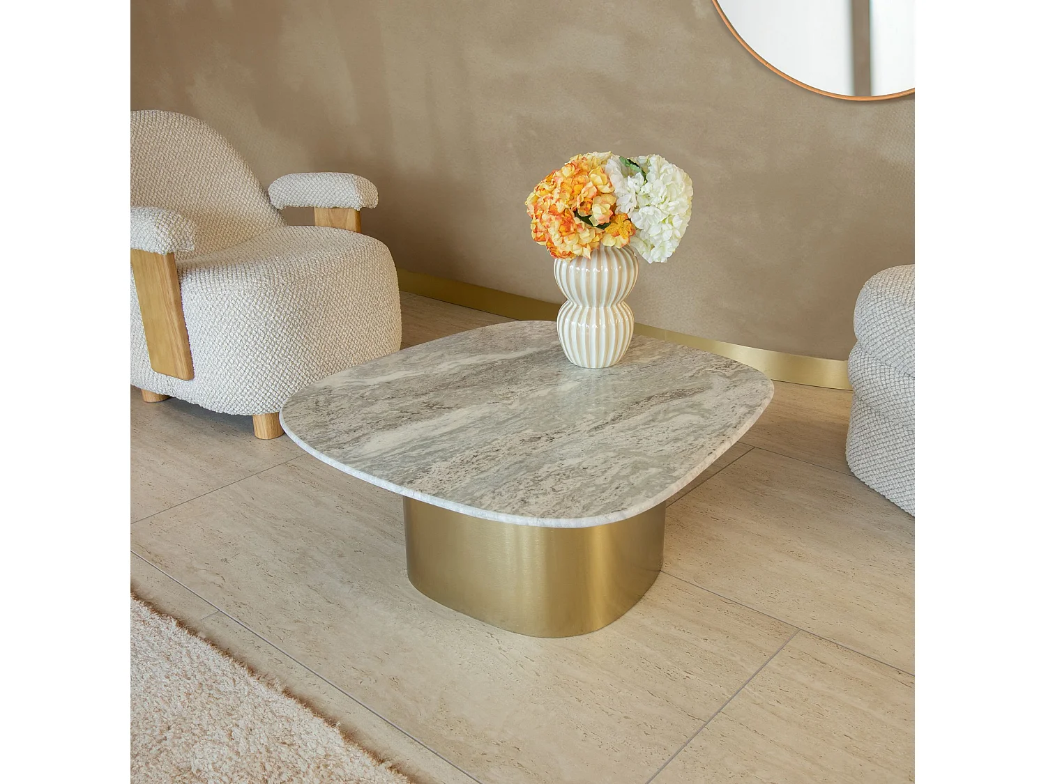 Now's Home - Table Basse En Marbre Gris Et Pied En Metal Dore