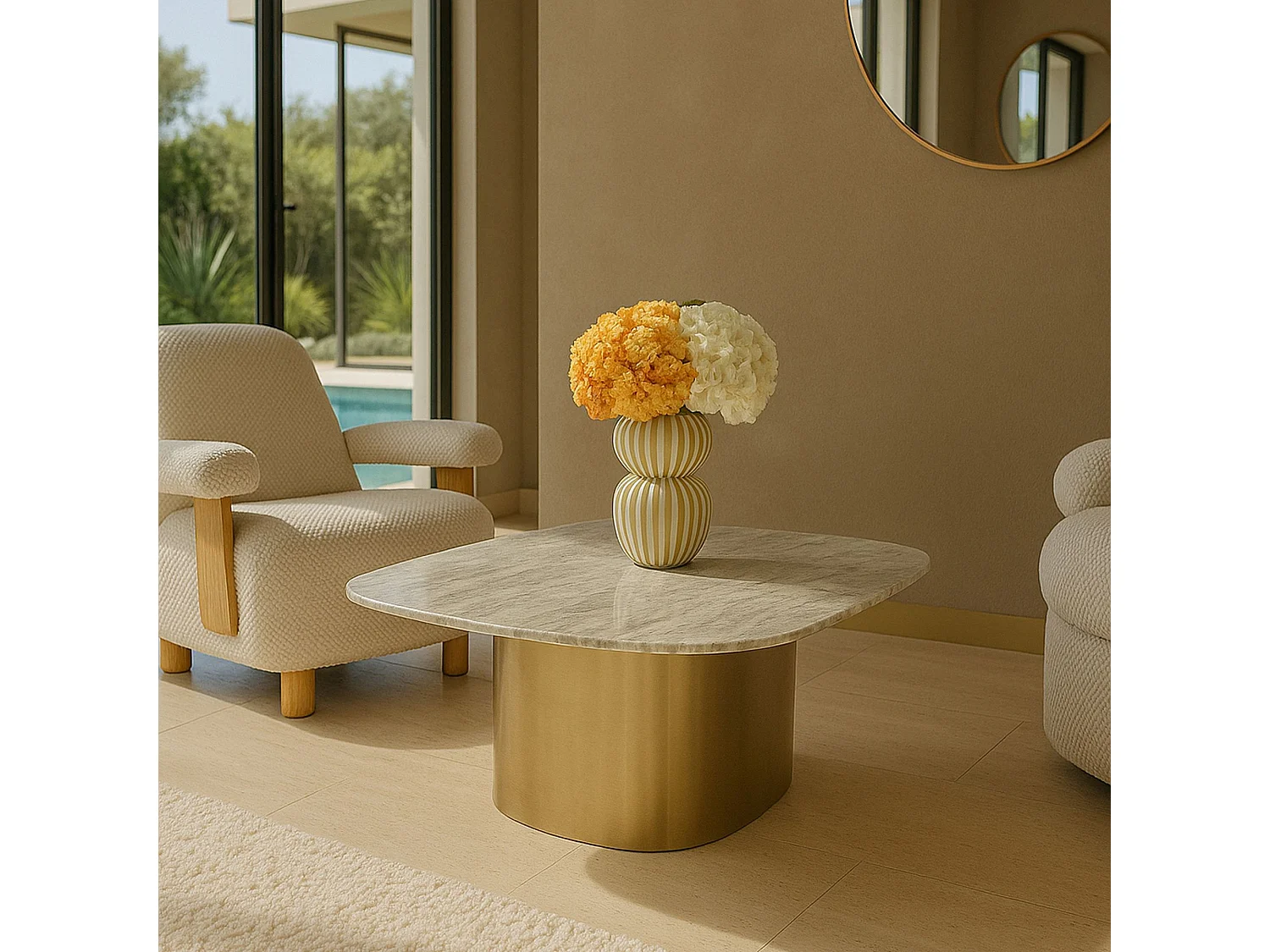 Now's Home - Table Basse En Marbre Gris Et Pied En Métal Doré