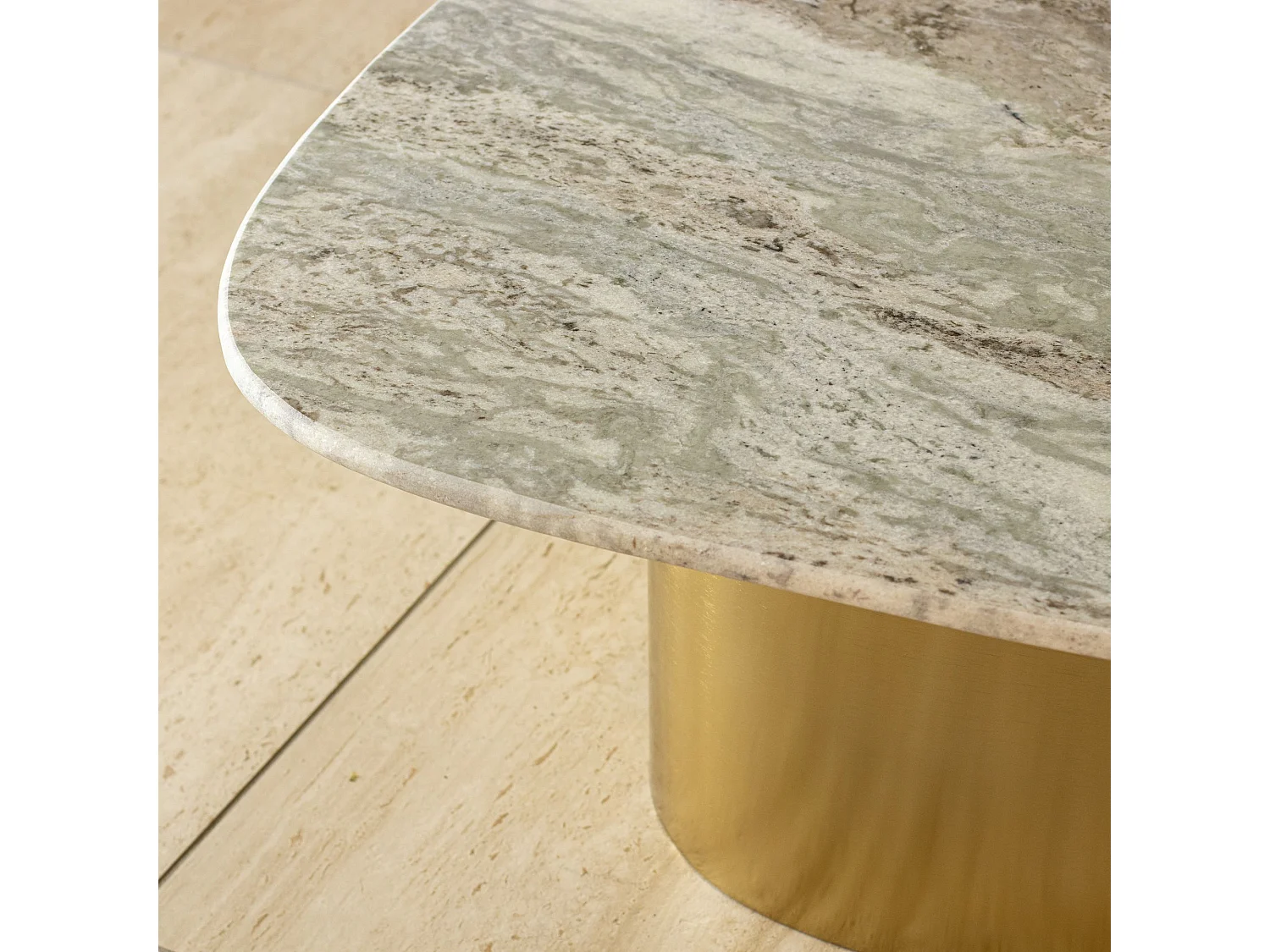 Now's Home - Table Basse En Marbre Gris Et Pied En Métal Doré