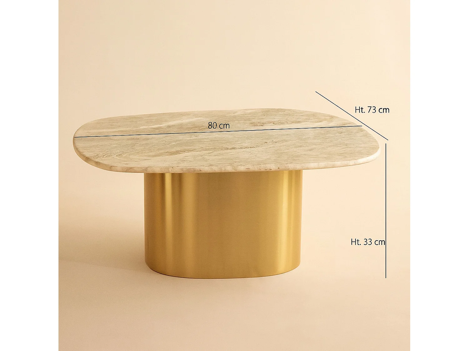 Now's Home - Table Basse En Marbre Gris Et Pied En Métal Doré