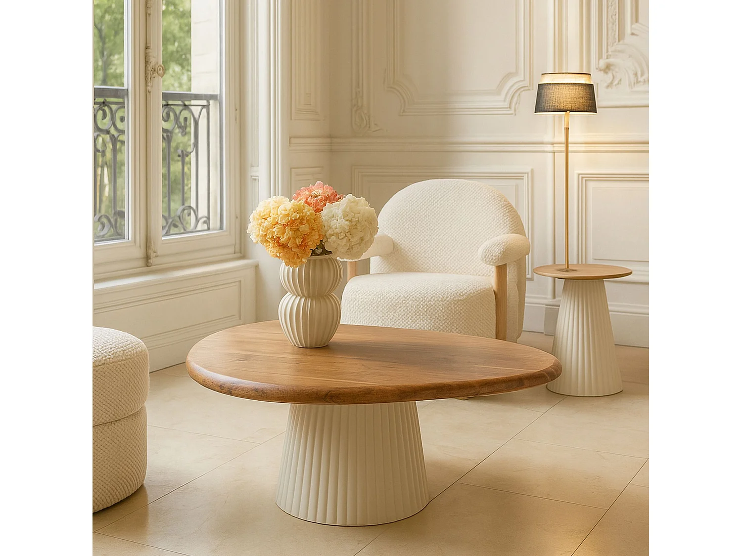 Now's Home - Table Basse En Bois D'acacia Et Pied En Métal écru