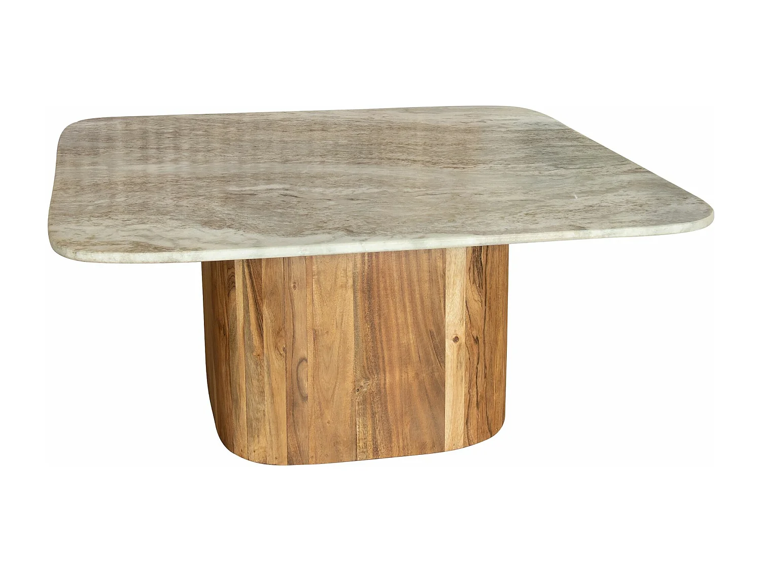Now's Home - Table Basse En Marbre Gris Et Pied En Bois D'acacia