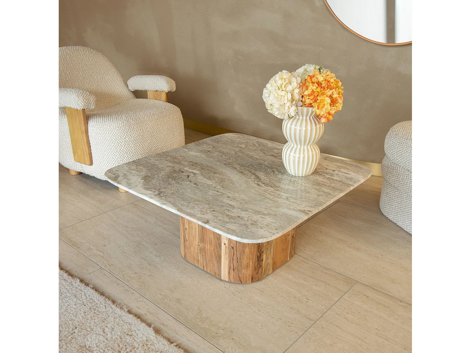Now's Home - Table Basse En Marbre Gris Et Pied En Bois D'acacia